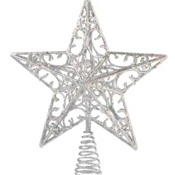 Baumspitze Stern Mit Glimmer, Silber
