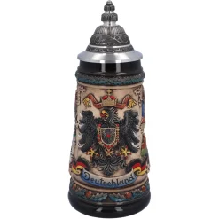 Bierkrug Mit Zinndeckel "Deutschland", Bunt-Natur, 0,5L