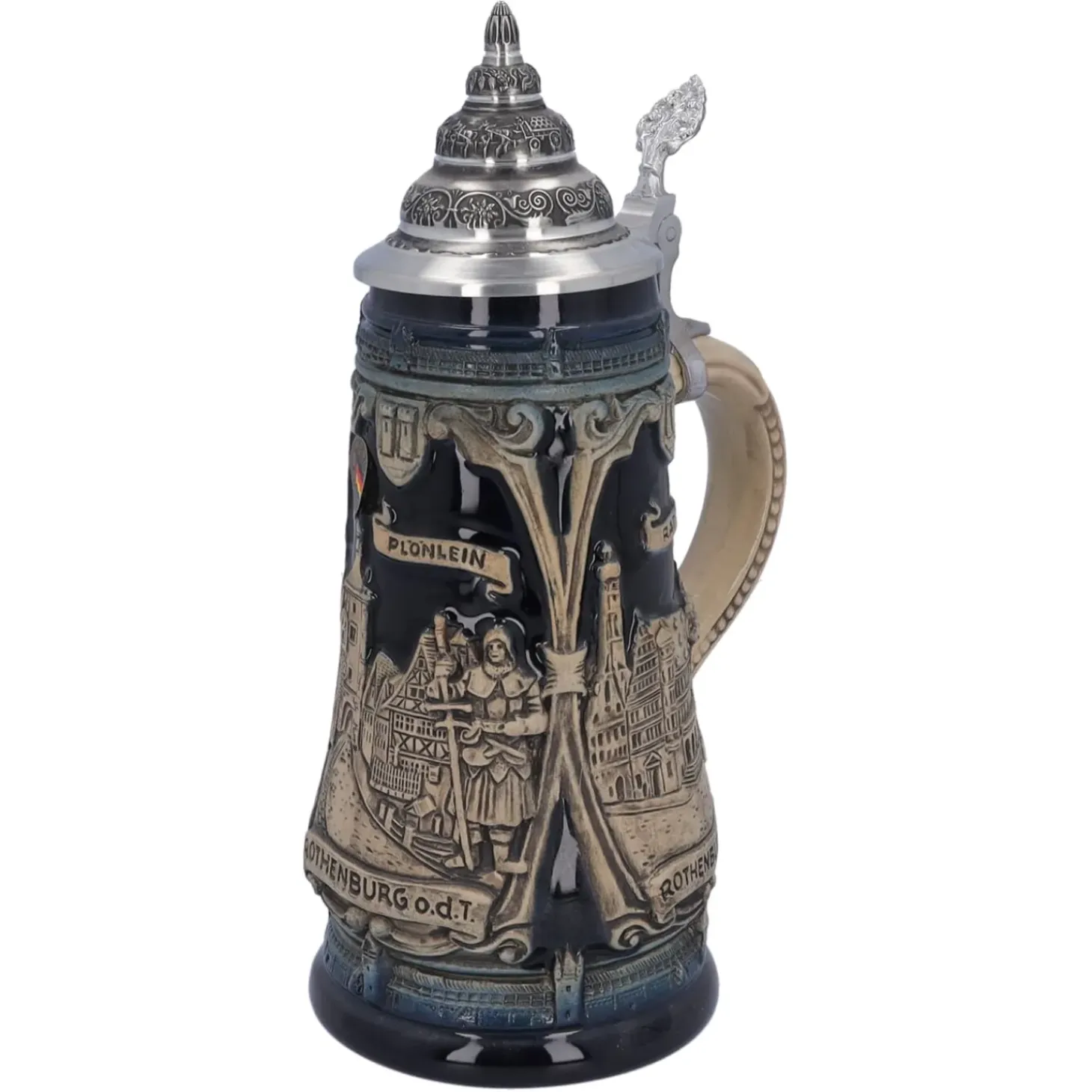 Bierkrug Mit Zinndeckel "Rothenburg Mit Ritter", 0,5L