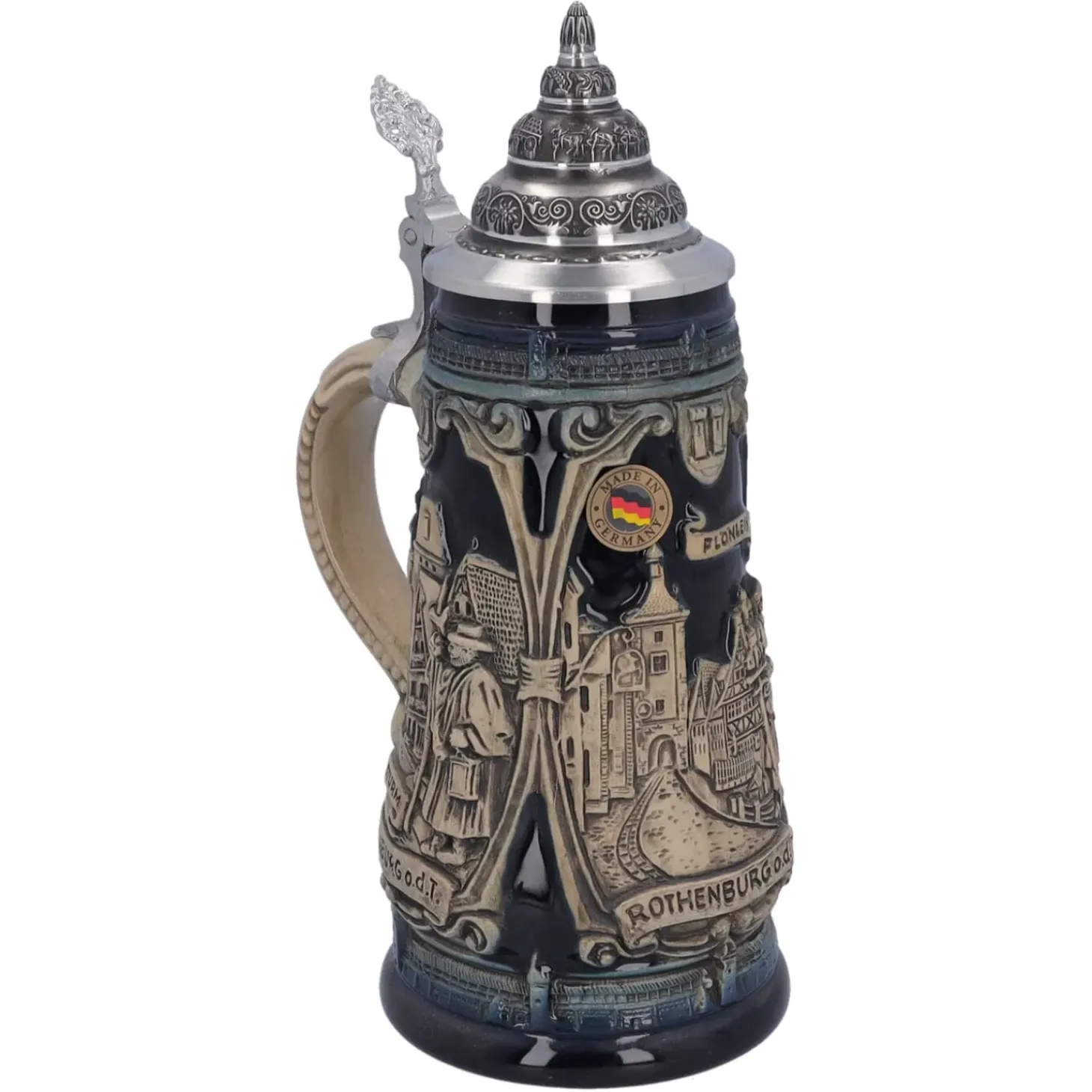 Bierkrug Mit Zinndeckel "Rothenburg Mit Ritter", 0,5L