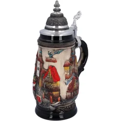 Bierkrug Mit Zinndeckel "Rothenburg", Natur, 0,25 L