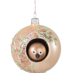 Glaskugel Beige Mit Vogel, 8 Cm