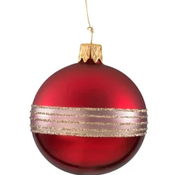 Glaskugel Bordeaux Matt/Lack Mit Glitterband, 6Cm