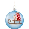 Glaskugel Hellblau Matt Mit Schlitten, 7 Cm