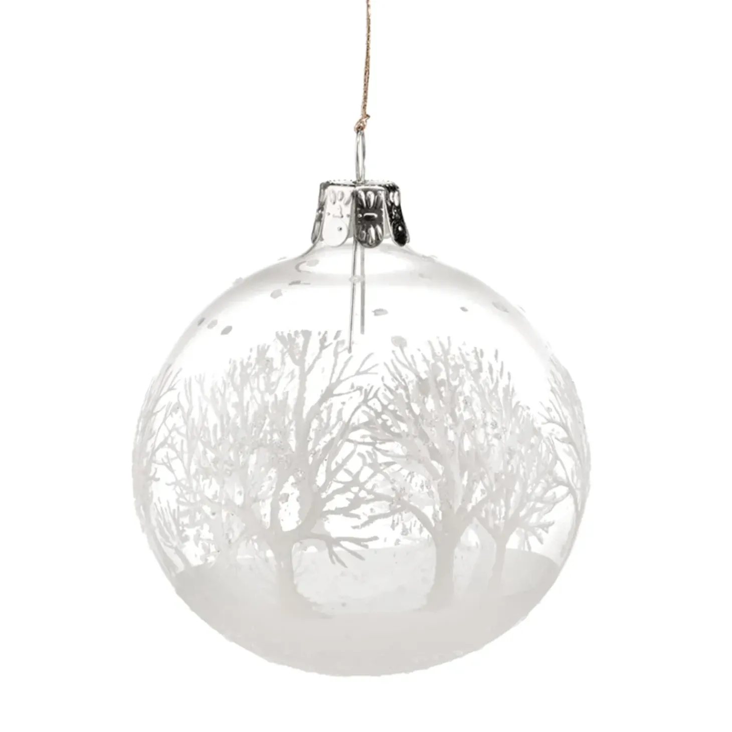 Glaskugel Klar Mit Weisen Baumen, 7 Cm