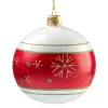 Glaskugel Opal Weis Mit Rotem Flockenband, 8 Cm