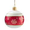 Glaskugel Opal Weis Mit Rotem Flockenband, 6 Cm