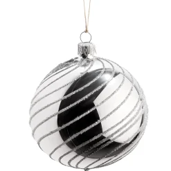 Glaskugel Silber Mit Silber Spiraldekor, 8 Cm