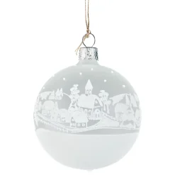 Glaskugel Weis Matt "Weihnachtsdorf", 7 Cm