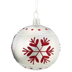 Kugel Weis Mit Roten Flocken, 8 Cm