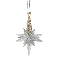Stern Mit Glimmer, Silber, 6 Cm