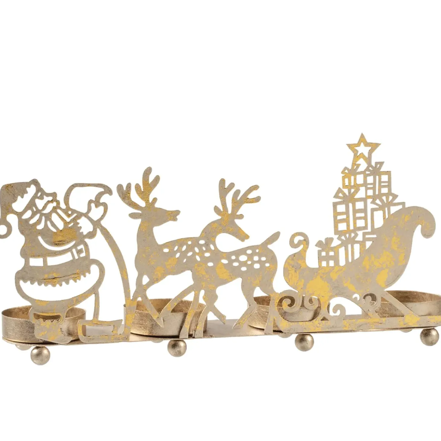 Teelichthalter "Rentierschlitten", Gold