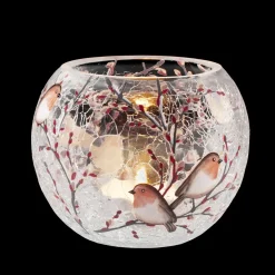 Windlicht "Rotkehlchenfamilie" Oval , 8 Cm