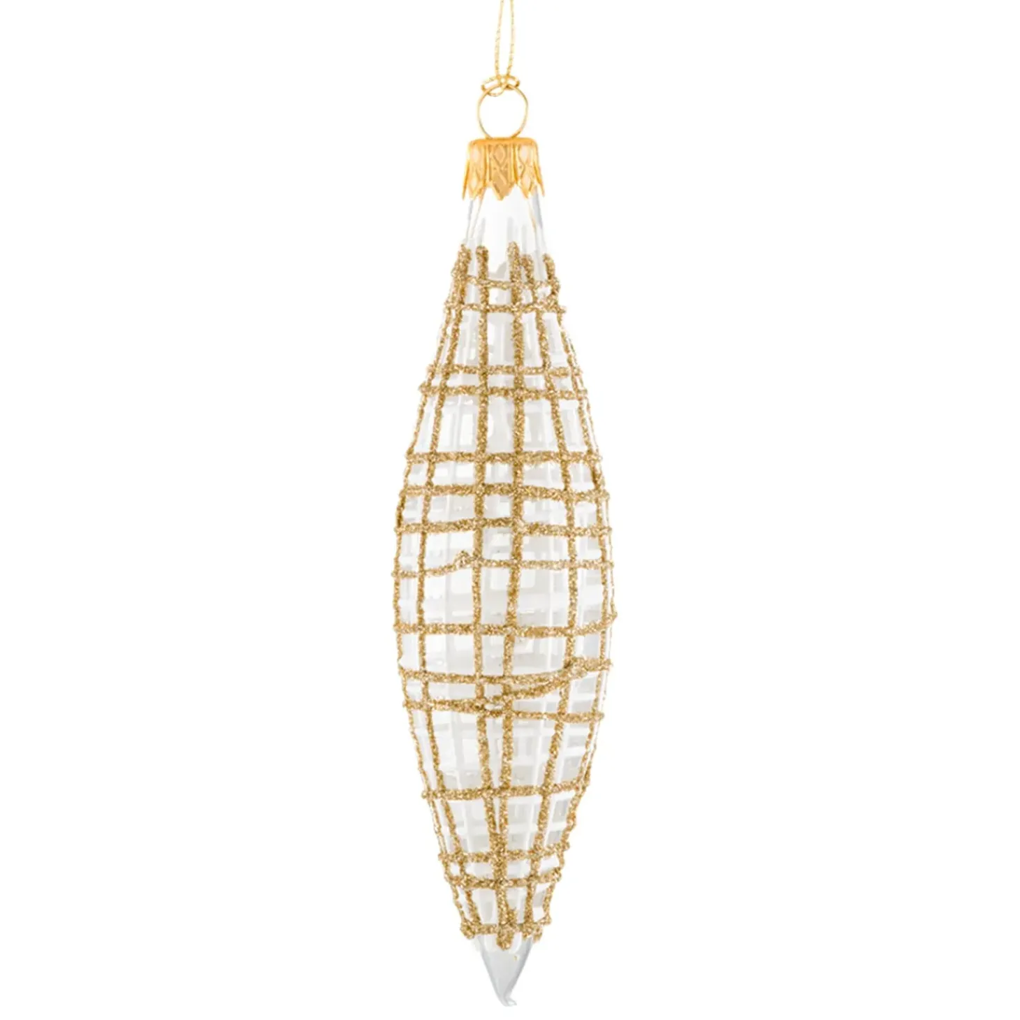 Zapfen Klar Mit Glitzer Gold/Weis